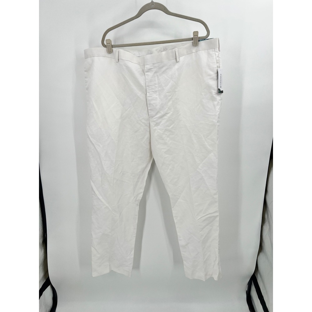 Cubavera Mens Linen Blend Flat Front Pants Bright White 48x32 CUBF534BD1 NWT